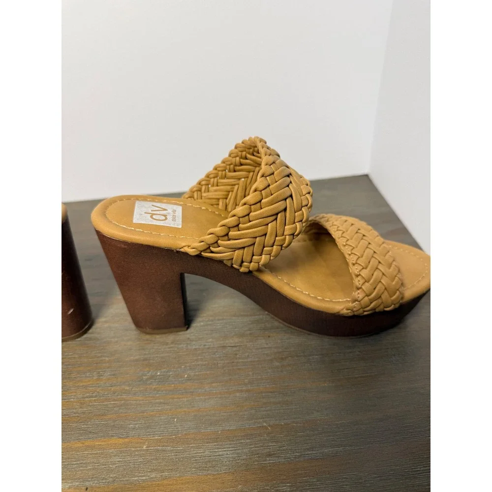 DV Dolce Vita Hilda Woven Slide Sandals Tan Block Heel Boho 7.5‎ Braided Boho